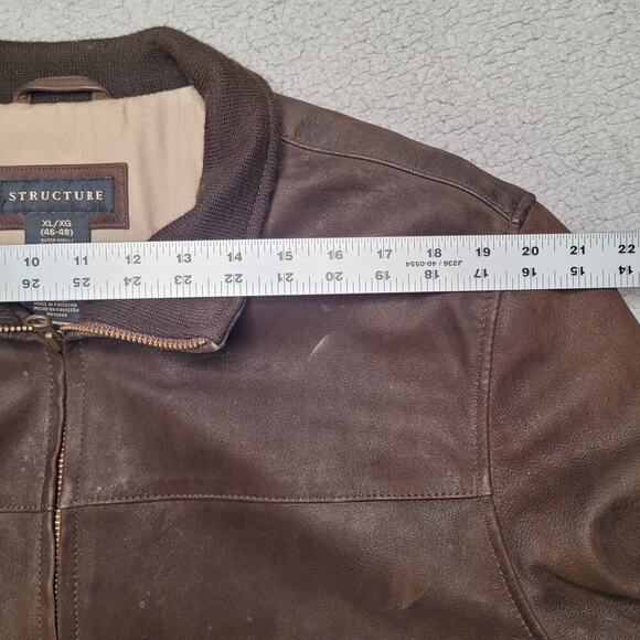 VTG Structure Jacket Mens XL Brown Leather Zip Classic Minimalist 90s Patina - Picture 9 of 12